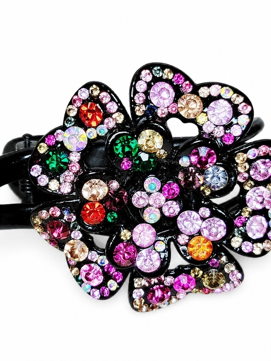Accessories - Y2K Rhinestone Butterfly Hair Clip Black Acrylic Amber Crystal AB Barrette